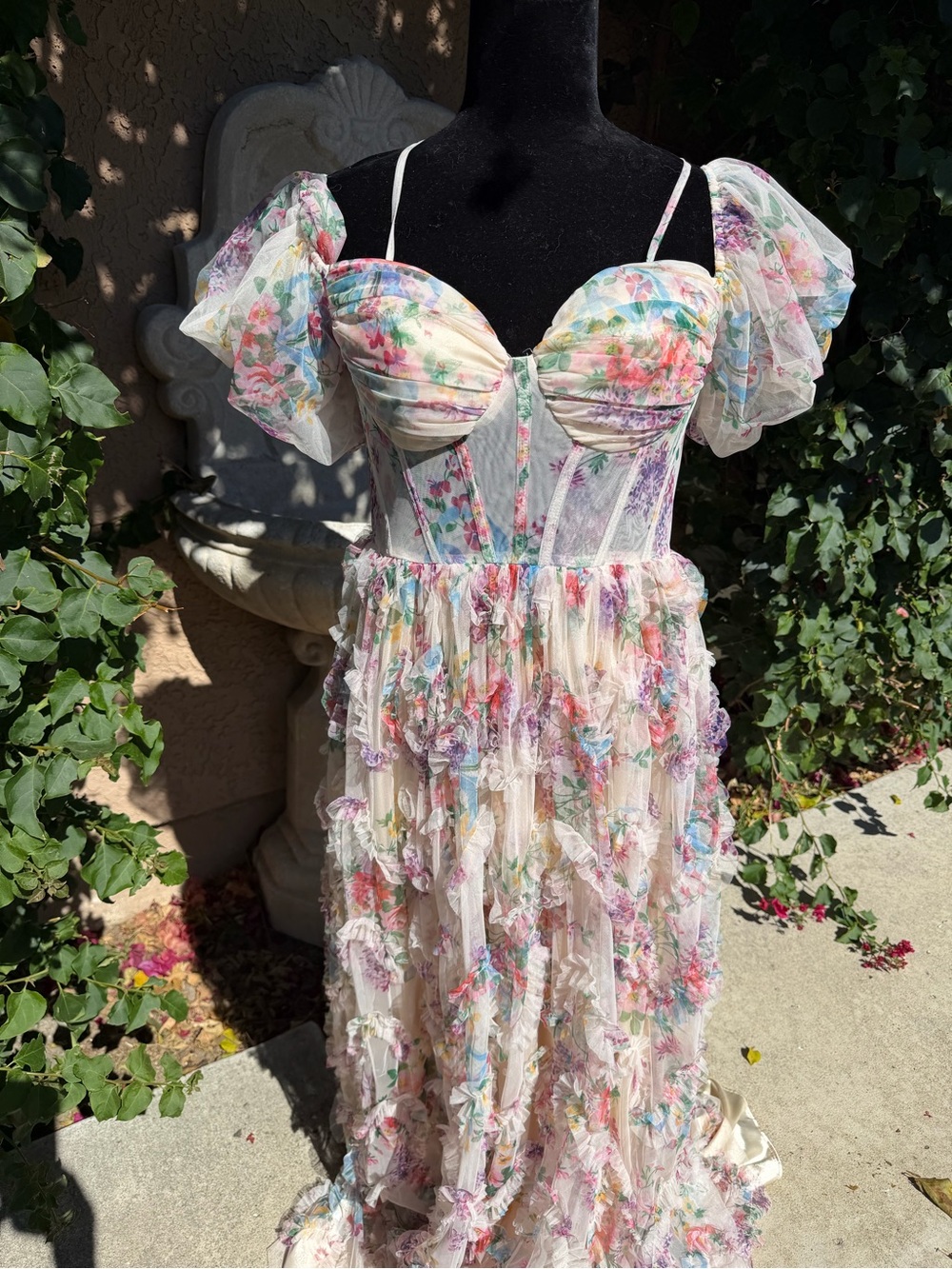 PromGirl Cream Maxi Dress with Pastel Floral Print
